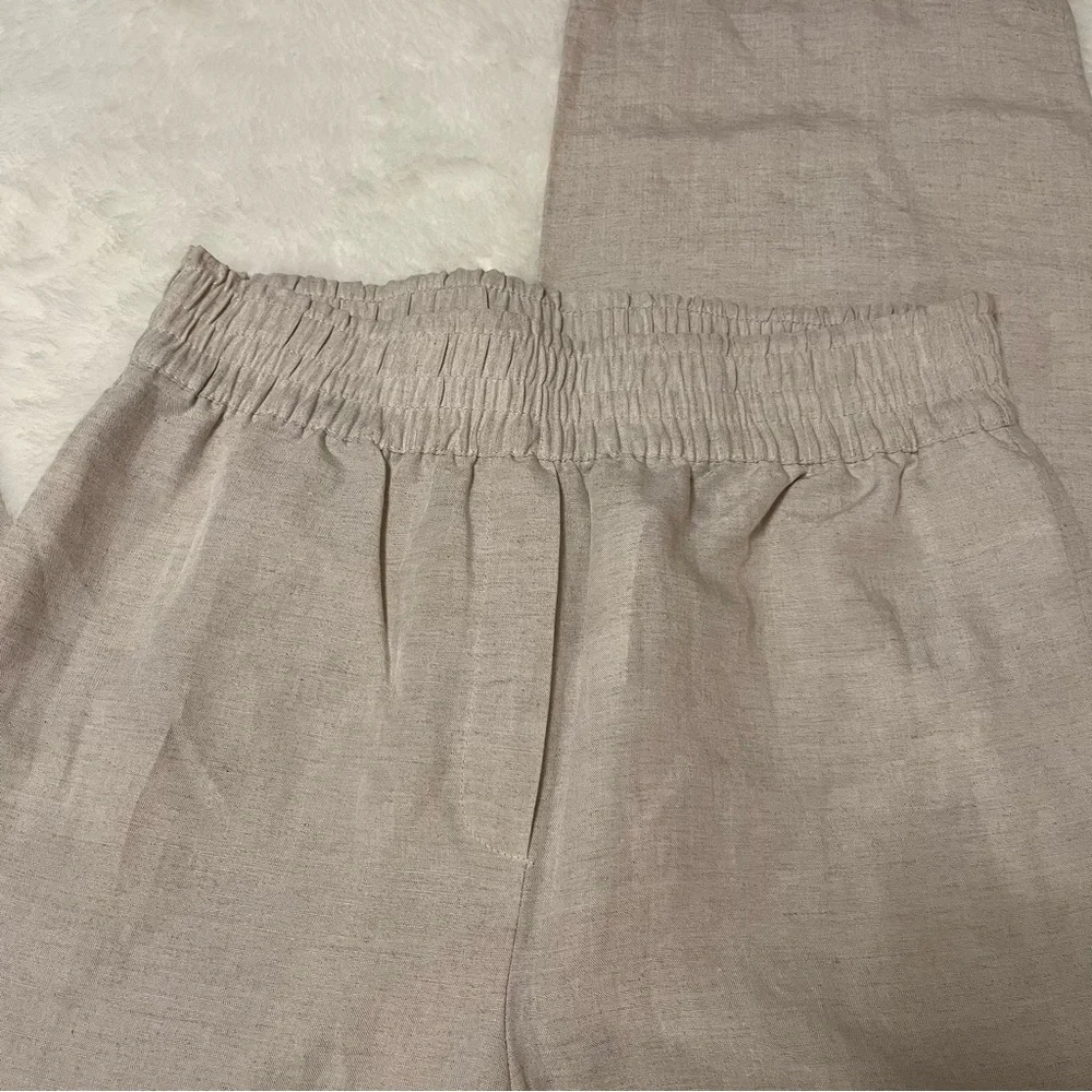NWT H&M BEIGE KHAKI LINEN RAYON WIDE‎ LEG PANTS SIZE MEDIUM